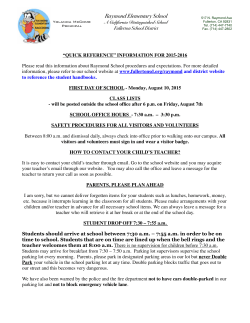 Quick Reference for Parents 2015-2016