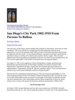 San Diego`s City Park 1902-1910 From Parsons To Balboa