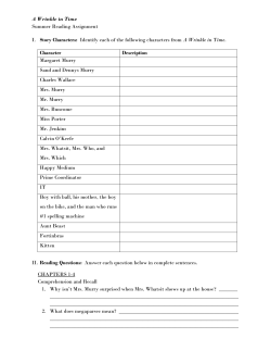 A Wrinkle in Time Summer Reading Assignment I. Story Characters