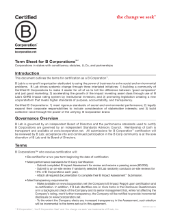 Term Sheet for B Corporations&trade; 1 Introduction Governance