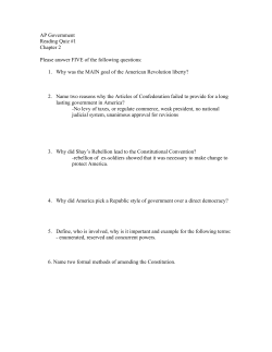 AP Government Reading Quiz #1 Chapter 2 1. Why was