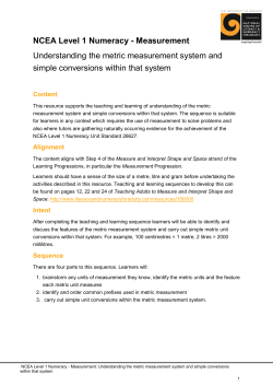 NCEA Level 1 Numeracy - Measurement Understanding the metric