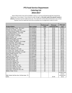 PTS Food Service Department Catering List 2016-2017