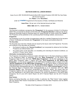 DEUTSCHE BANK AG, LONDON BRANCH Issue of up to USD