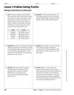 Lesson 4 Problem-Solving Practice Multiply Decimals by Decimals