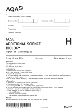 GCSE Additional Science/Biology Question paper Unit 02