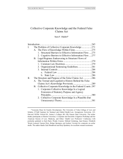 Collective Corporate Knowledge and the Federal False Claims Act