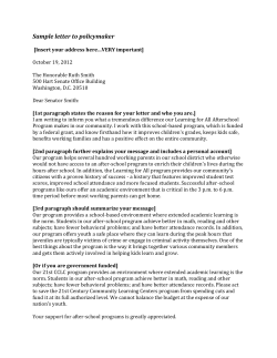 Sample letter to policymaker - The Federation for Community Schools