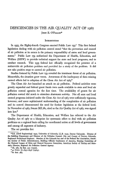 Deficiencies in the Air Quality Act of 1967