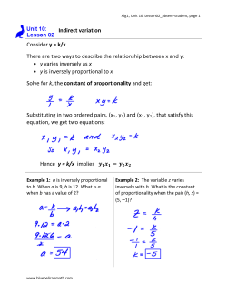 Indirect variation Consider y = k/x. There are two ways to describe