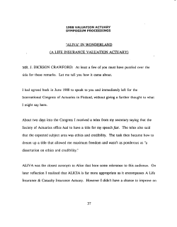 "Aliva" in Wonderland (A Life Insurance Valuation Actuary)