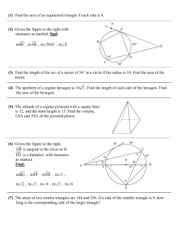 (1) Find the area of an equilateral triangle if each side is 8. (2) Given