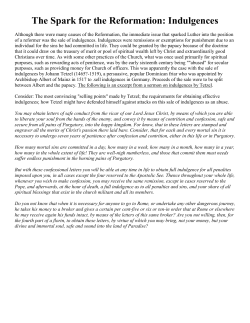 The Spark for the Reformation: Indulgences