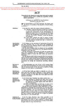 State Land Disposal Act - South African Government