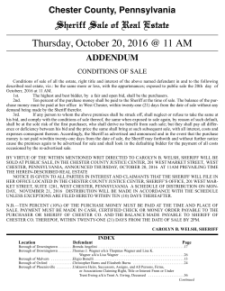 Sheriff Sale of Real Estate Thursday, October 20, 2016 @ 11 AM