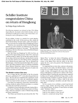 Schiller Institute congratulates China on the return of Hongkong