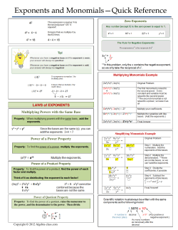 Exponents and Monomials&mdash;Quick Reference