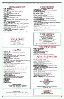 deli sandwiches salads 1/3 lb burgers 1/2 lb burgers pork