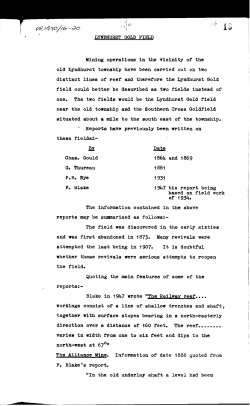 LYNDHURST GOLD FIELD Mining operations in the vicinity of the
