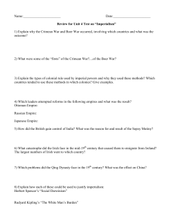 Review for Unit 4 Test on “Imperialism”
