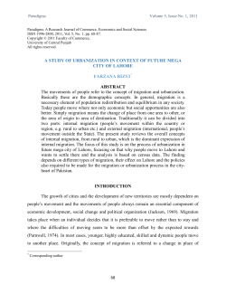 A Study of Urbanization in Context of Future Mega City of Lahore