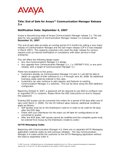 Title: End of Sale for Avaya&trade; Communication Manager Release 3.x