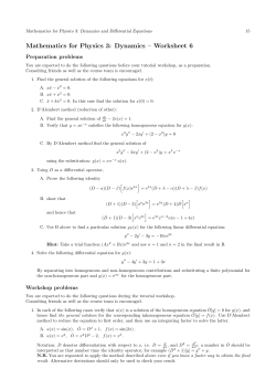 Mathematics for Physics 3: Dynamics &ndash; Worksheet 6