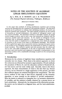 notes on the solution of algebraic linear simultaneous equations