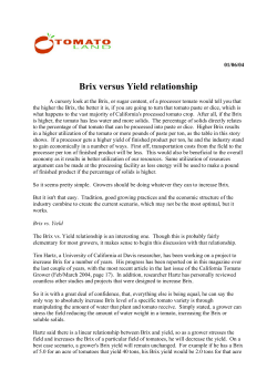 Brix versus Yield relationship