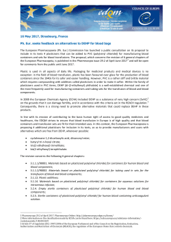 16 May 2017, Strasbourg, France Ph. Eur. seeks feedback on