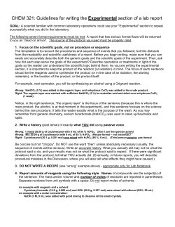CHEM 321: Guidelines for writing the Experimental section of a lab