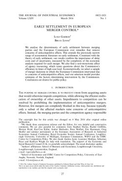 EARLY SETTLEMENT IN EUROPEAN MERGER CONTROL*