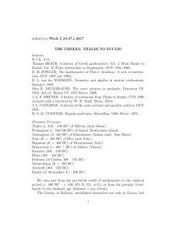 m3hw2.tex Week 2 24-27.1.2017 THE GREEKS: THALES TO