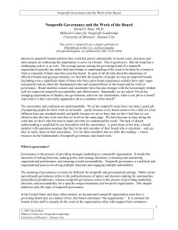 Nonprofit Governance and the Work of the Board