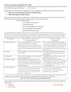 &bull; Their Eyes Were Watching God by Zora Neale Hurston &bull; Pride and