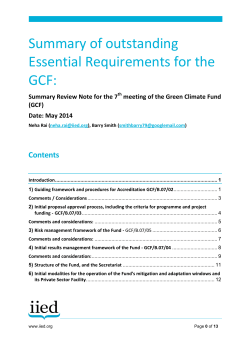 Summary of outstanding Essential Requirements for the GCF:
