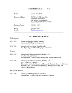 CURRICULUM VITAE 7/11 Name: Cynthia Marie Bulik Business