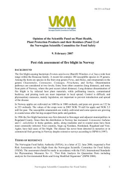 Pest risk assessment of fire blight in Norway