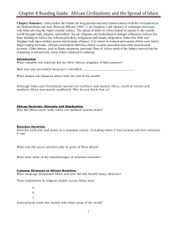 Chapter 8 Reading Guide: African Civilizations and the Spread of