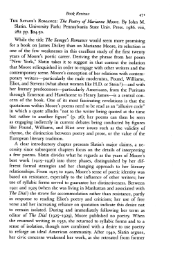 THE SAVAGE`S ROMANCE: The Poetry of Marianne Moore. By