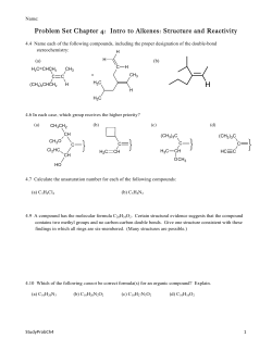 Problem Set Chapter 4: Intro to Alkenes: Structure and Reactivity