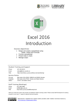 Introduction to Excel  - UQ Library