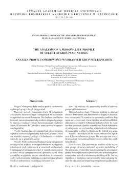 THE ANALYSIS Of A PERSONALITY PROfILE Of SELECTED