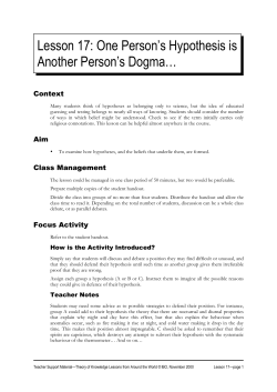 Lesson 17: One Person`s Hypothesis is Another Person`s Dogma&hellip;