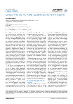 Questioning the HIV-AIDS hypothesis: 30 years of dissent