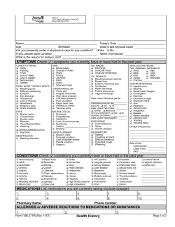 Health History SYMPTOMS Check (/) symptoms you currently have