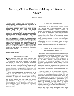 Nursing Clinical Decision-Making: A Literature Review