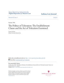 The Politics of Toleration: The Establishment Clause and the Act of