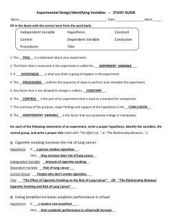 Experimental Design/Identifying Variables &ndash; STUDY GUIDE