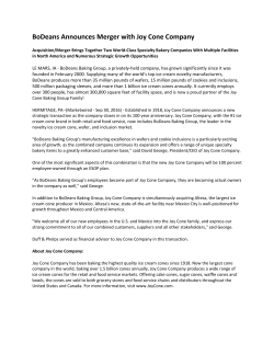 BoDeans Announces Merger with Joy Cone
